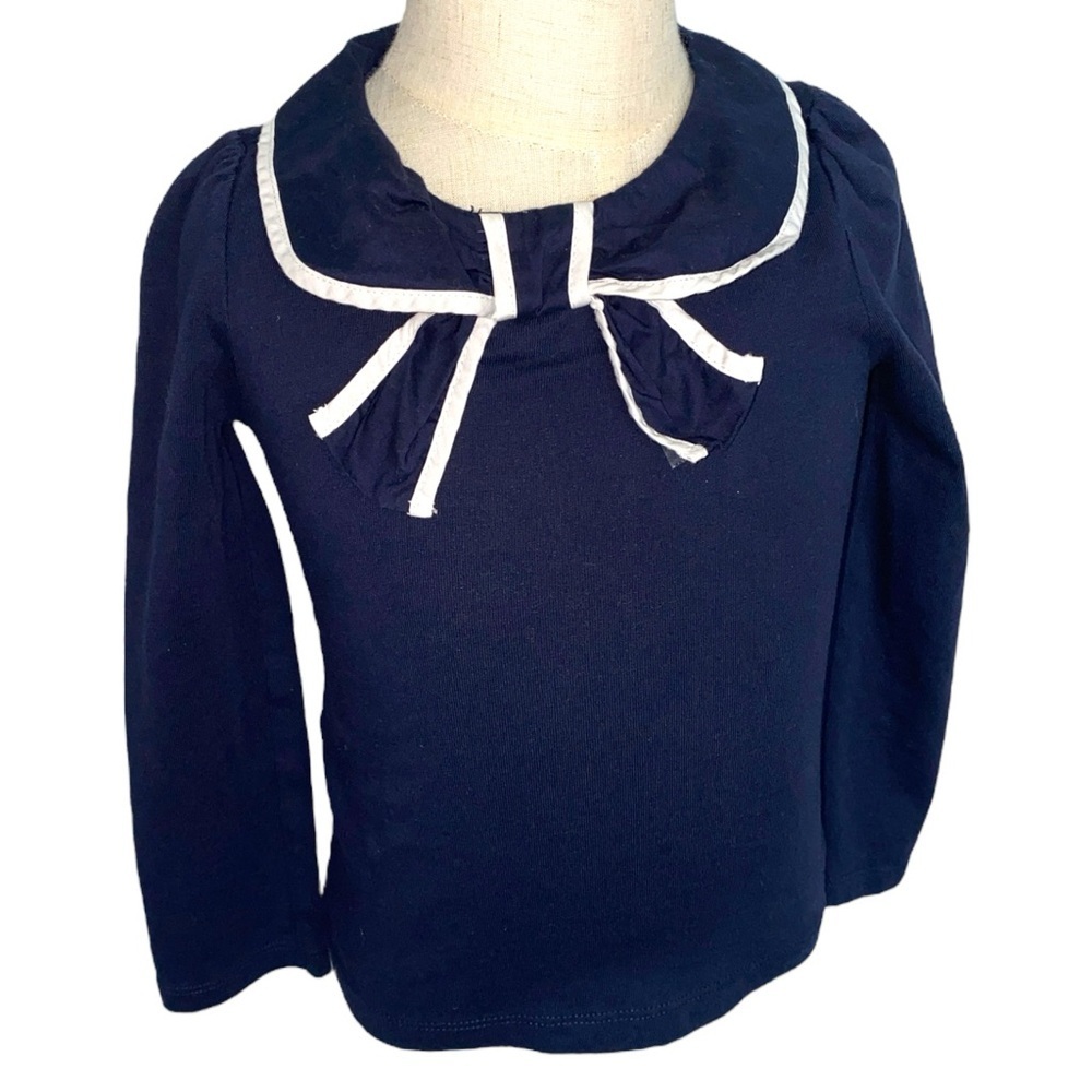 Janie and Jack Girl’s Size 4 Navy Blue Long Sleeve Top with White Trim - Picture 2 of 4
